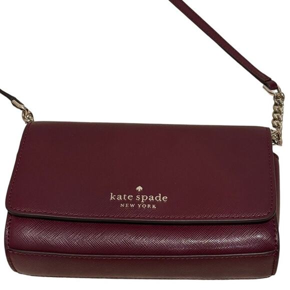 KATE SPADE New York Leather Crossbody Bag Burgundy Classic Structured Womens - Picture 4 of 12